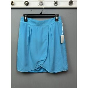 K by Kinnucans Faux Wrap skirt Womens Medium Blue‎ Exposed Zipper Preppy NEW